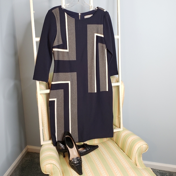 Danny & Nicole 3/4 Sleeve Shift Geometric Colorblock Mod Office Business Petite - Picture 10 of 15